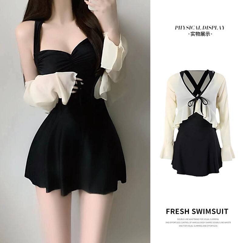 泳衣女款两件套泡温泉遮肉保守高级感长袖防晒游泳装连体裙式显瘦