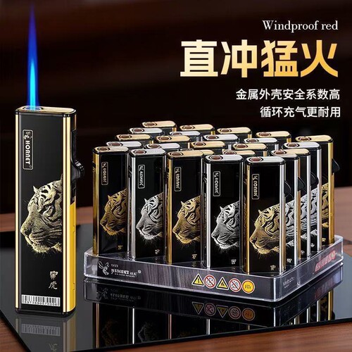 新款颜值防风打火机直冲蓝焰加厚防爆充气家用批发火机点火金属