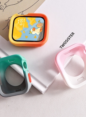 适用苹果手表S10半包直边保护壳applewatch9新款SE防护防摔iwatch保护套8时尚7高级6配件41/42mm个性表带硅胶