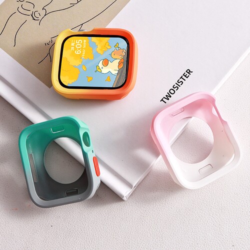 硅胶适用苹果手表S10半包直边保护壳applewatch9新款SE防护防摔iwatch保护套时尚高级41 42mm个性表带硅胶