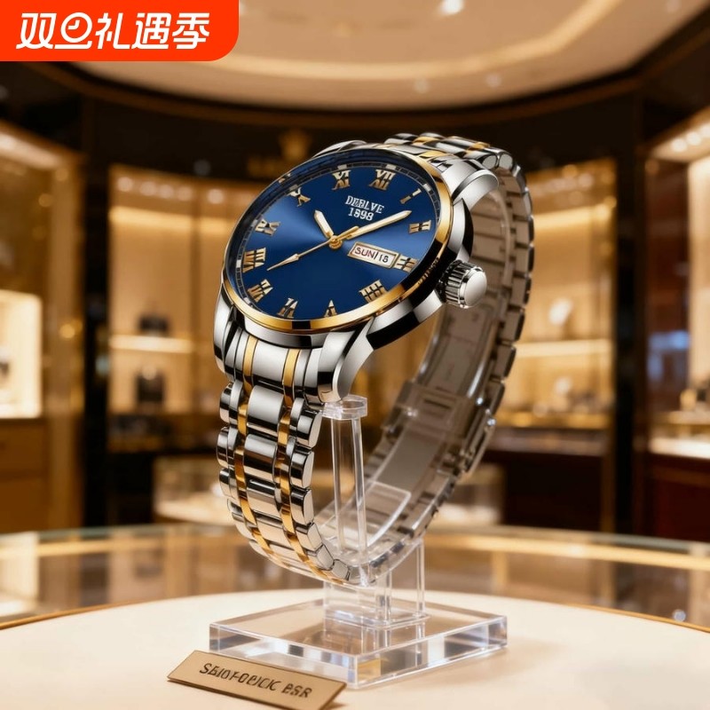 手表男款机械风全自动防水高级感全自动男表数字双日历防水腕表男