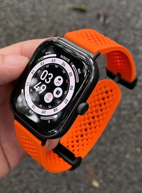 适用红米watch5/4表带硅胶透气孔折叠扣小米手环8/9pro运动男女腕带橙色