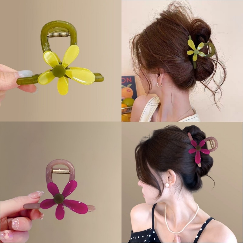 新款太阳花朵中号抓夹鲨鱼夹氛围感拍照后脑勺盘发夹半扎发咖发饰
