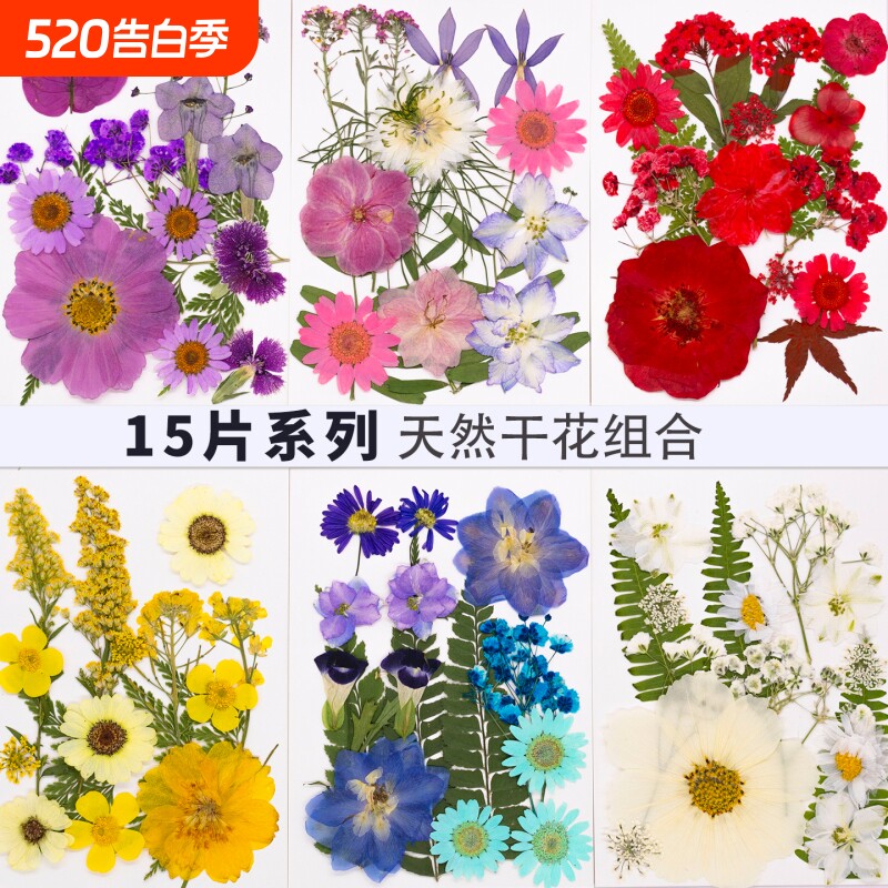 干花压花diy材料包真花植物标本书签手工制作滴胶相框贴脸装饰品