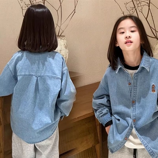 童装女童春秋季新款百搭牛仔衬衣中大童时髦宽松上衣儿童薄款外套