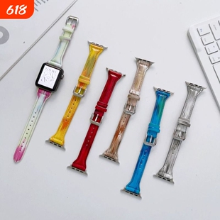 小蛮腰皮质表带适用苹果iwatch11代S10/9/8/7亮面表带SE/UItra3/2/1智能手表表带时尚精致商务创意小众