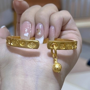 黄金色手镯福气满满吉言吞金兽手环开口古法手工宫廷工艺小众手链