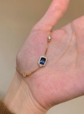 法式轻奢蓝色方糖镶嵌手链女贵气古典高级轻奢风显白手环手饰