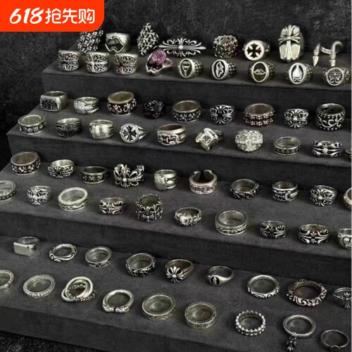 925银布艺戒指 潮款男士925银复古十字架戒指大号不掉色小众高级