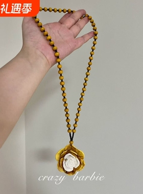 【枯木逢春】新中式黄色山茶花项链长款卫衣链毛衣链高级感吊坠女
