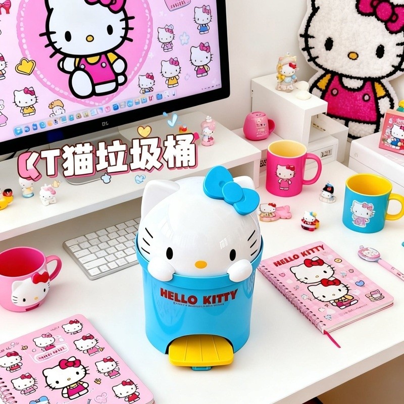 hellokitty桌面垃圾桶高颜值家用大容量带盖客厅可爱卡通装
