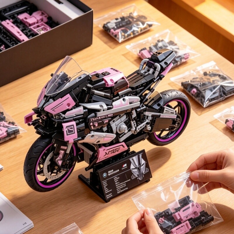 宝马摩托车积木M1000RR遥控汽车模型跑车高难度大型男孩拼装玩具