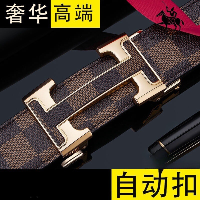 LVАFGН正品男士头层牛皮腰带字母格纹自动扣皮带男真皮腰带