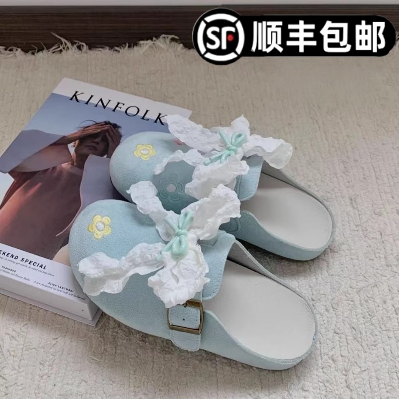2025新款蝴蝶结勃肯鞋女外穿夏季一脚蹬休闲小众防滑包头半拖鞋