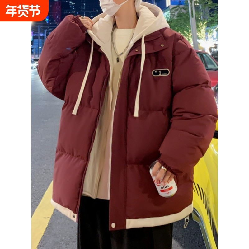 户外羽绒服男冬季新款港风宽松假两件加厚衣服美式男女同款棉袄面