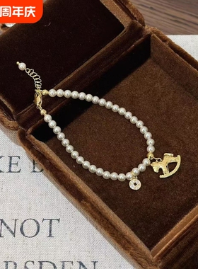 “马上有钱”金色小马黑色抽拉手绳女小众设计精致手链锁骨链多层