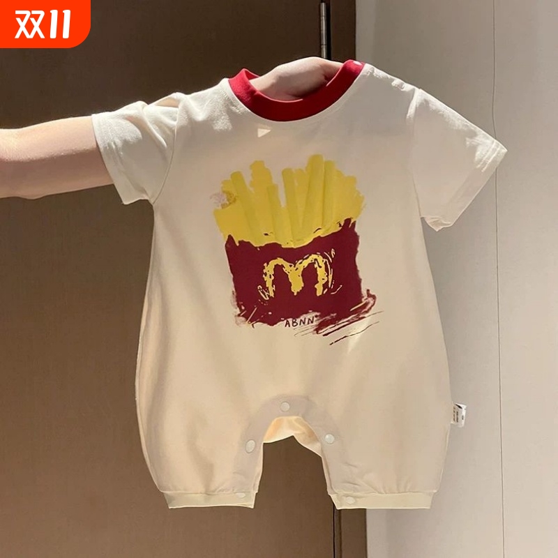 婴儿外出连体衣2025夏季新款新生儿夏装薯条爬服宝宝可爱哈衣短袖