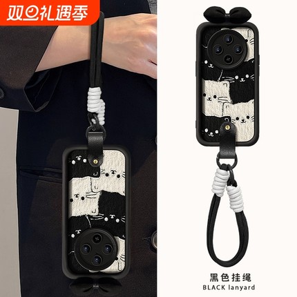 适用于vivox100手机壳秋冬新女款vivos17pros猫咪蝴蝶结挂绳17/16小羊皮x60pro磨砂x90硅胶s12/9防摔软套s15