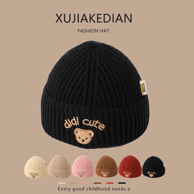 婴儿帽子秋冬季加厚保暖帽男女宝宝针织毛线帽儿童套头帽黑色红色