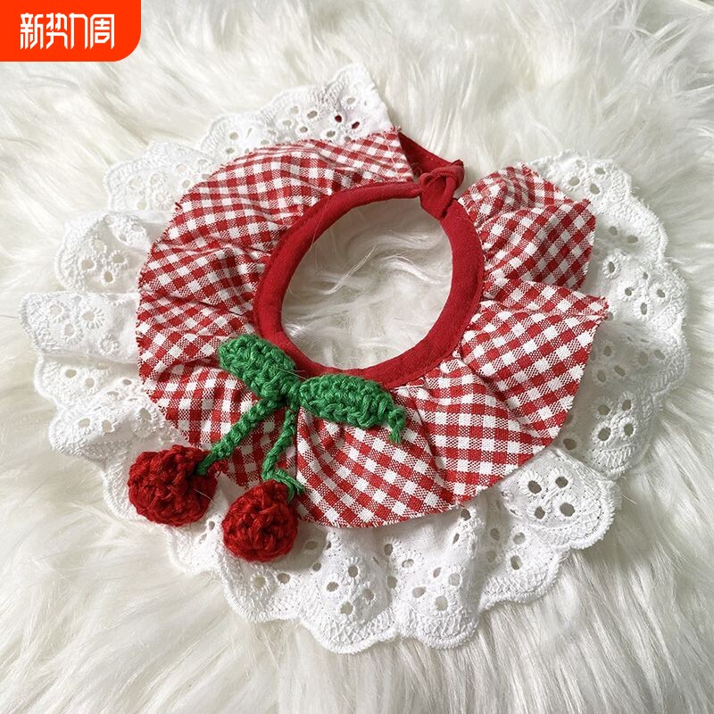 红色喜庆猫咪蕾丝狗狗围脖宠物项圈围巾可爱口水领结围兜布偶饰品