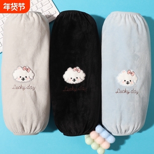 袖套女长款可爱套袖毛绒护袖防脏袖头成人上班冬季紫色耐脏黑色