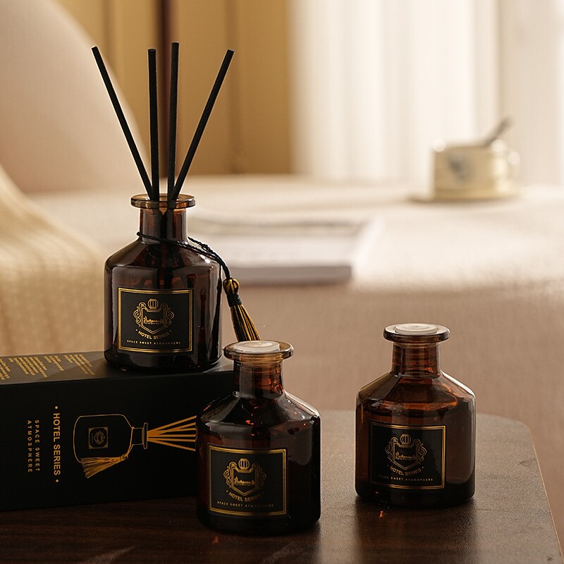 棕色小肚瓶流苏款无火香薰精油卧室客厅香氛熏香摆件家用香水