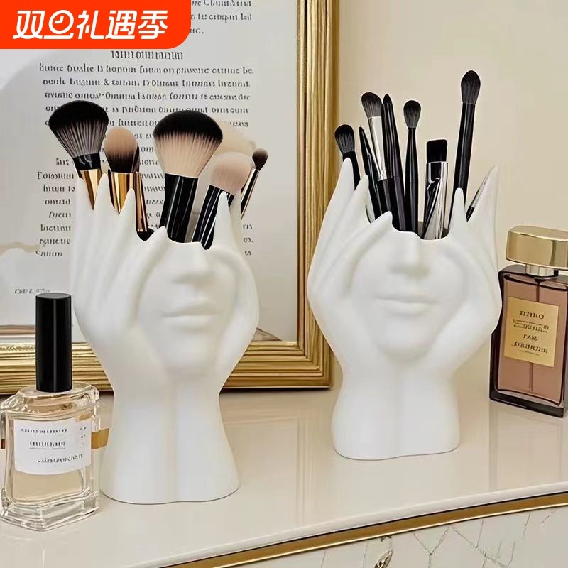 ins风抽象人脸笔筒摆件艺术感办公室桌面装饰置物架化妆刷收纳筒
