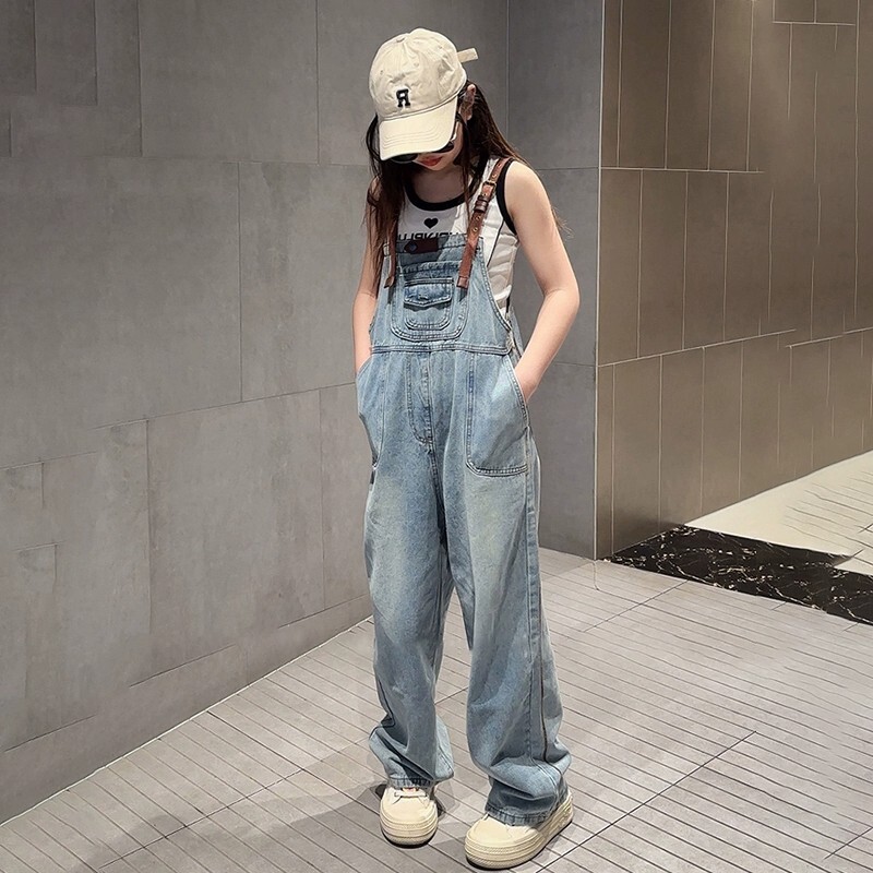 女童春秋季新款牛仔背带长裤图片