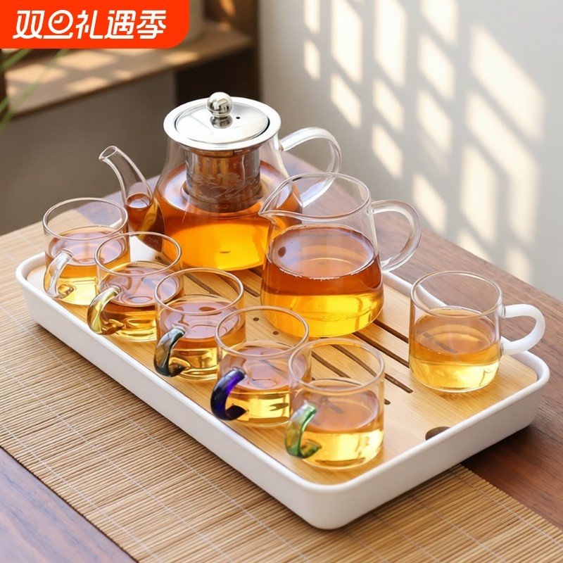 家用办公室功夫茶具茶盘套装整套客厅耐热玻璃小茶杯壶会客泡茶器
