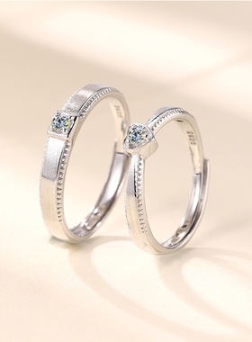 真爱永恒纯银情侣戒指一对小众设计百搭送女友情人节礼物开口对戒