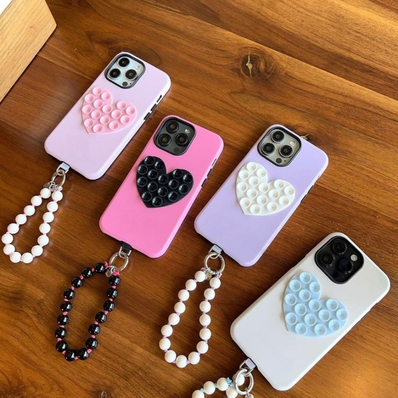 适用iPhone15粒心形手机硅胶吸盘