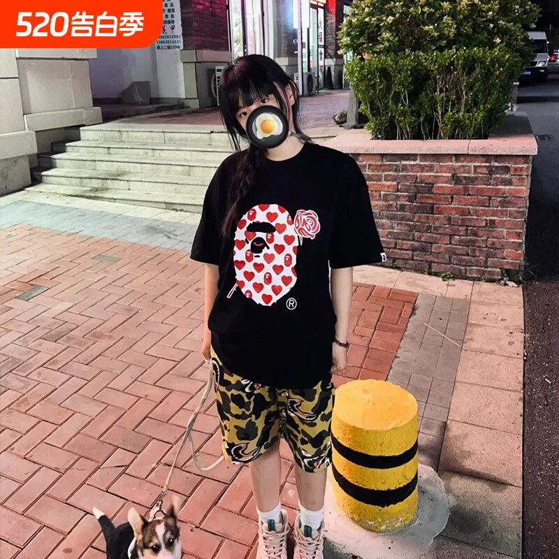 潮牌APE短袖t恤100%纯棉高版本中大童装亲子装SHARK A