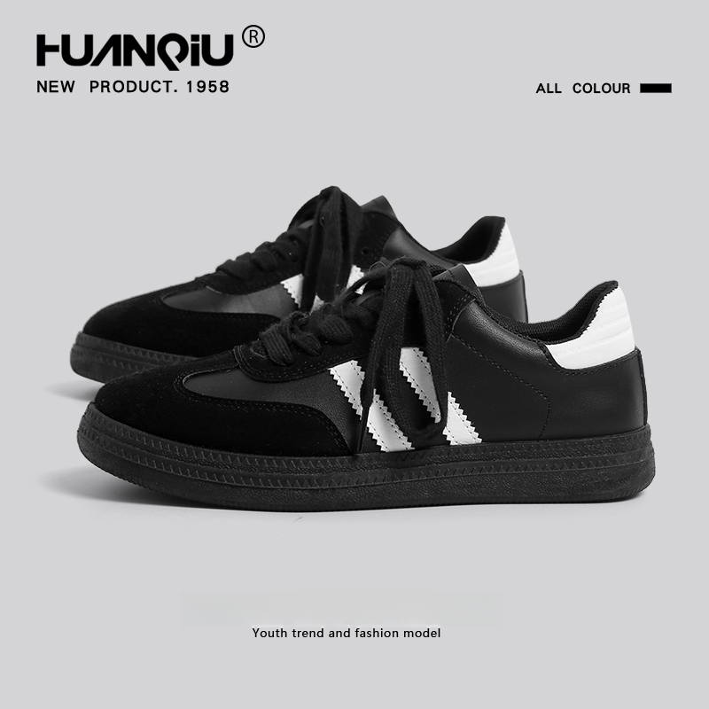 环球百搭经典黑色德训鞋女2025春秋新款厚底秋季平底休闲运动板鞋