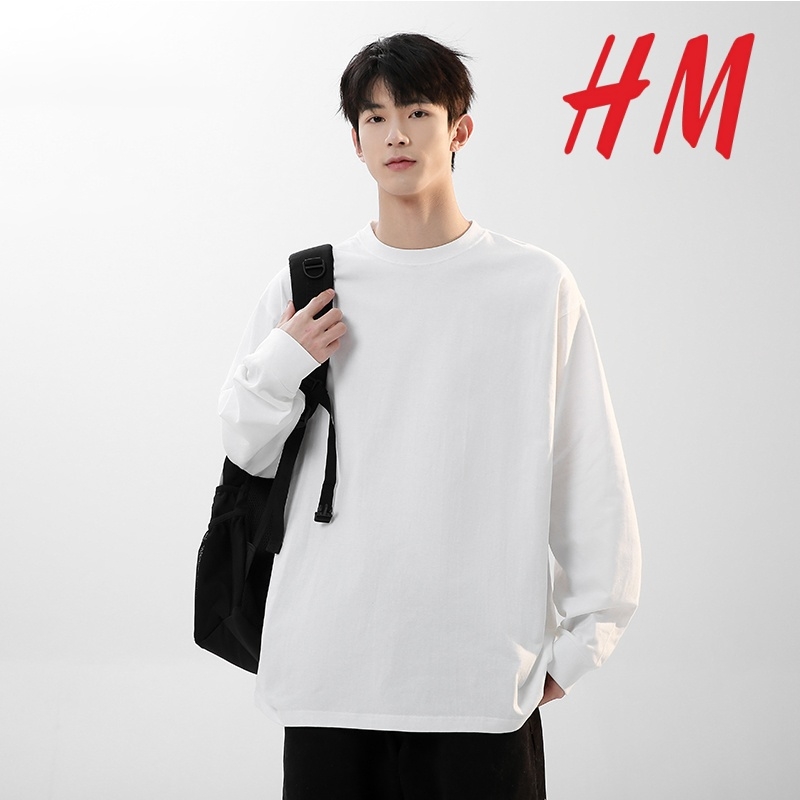 HM长袖t恤重磅纯棉男女宽松春秋