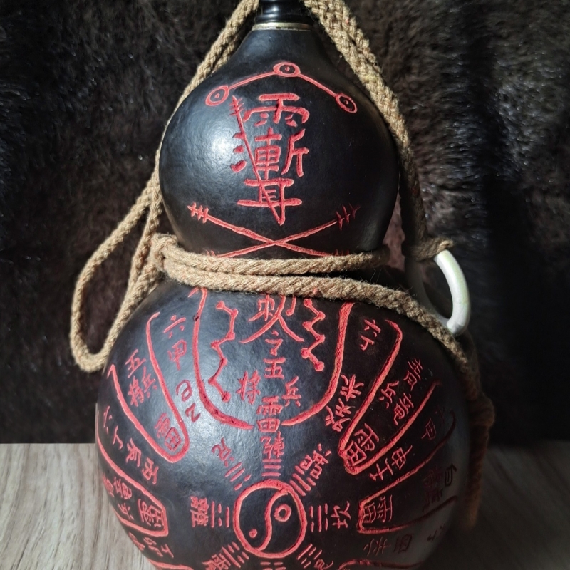 全手工雕刻紫薇讳金光咒居家风水镇坛摆件招财镇宅蜂蜡密封酒葫芦