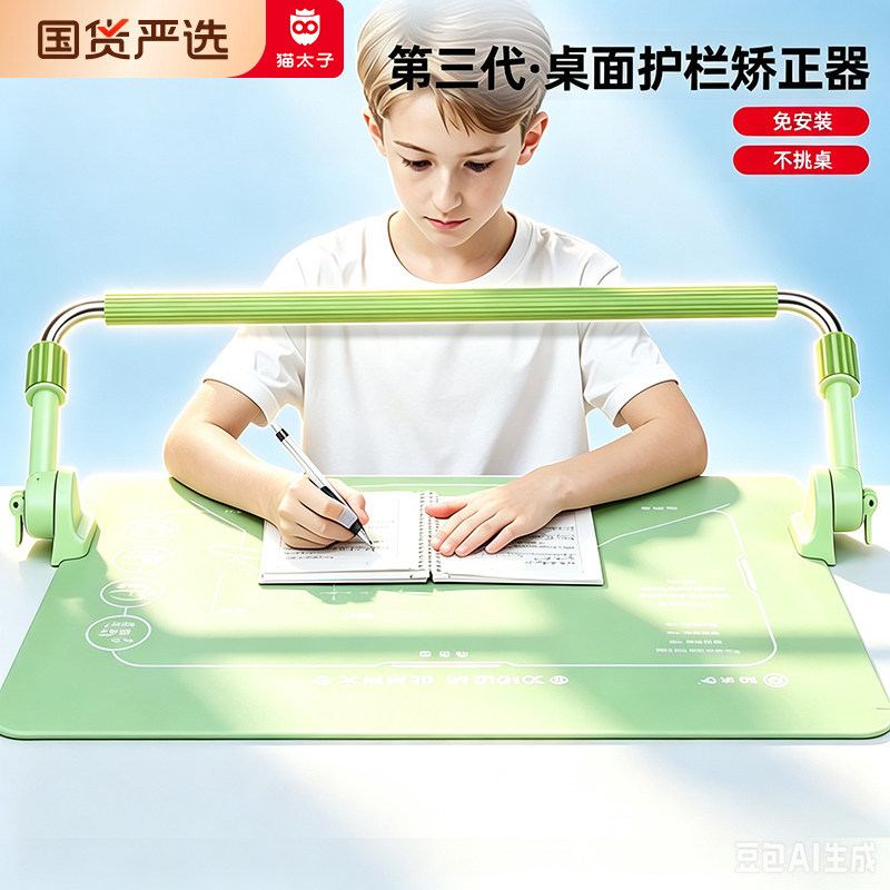 猫太子护栏桌面坐姿矫正器加长杆防近视读写台小学生写作业写字防低头驼背神器儿童纠正姿势支架书写桌面款xn