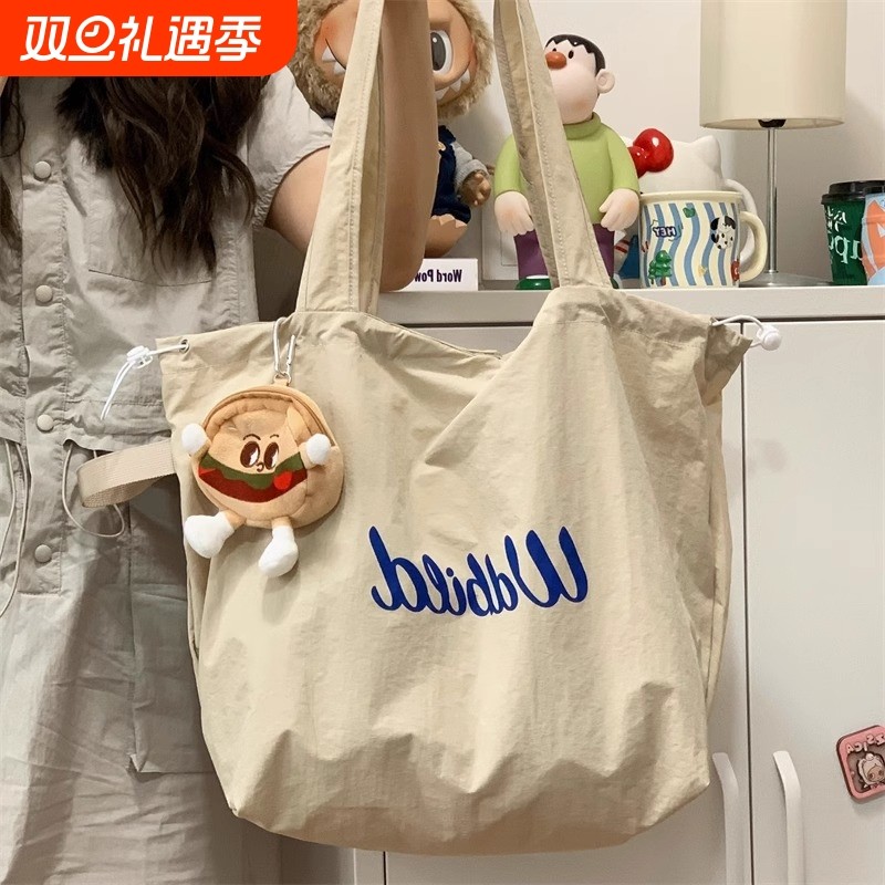 旅游轻便红色单肩包包女 韩版ins风学生党通勤托特包大容量帆布袋