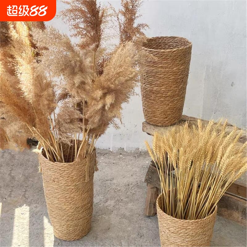 芦苇花瓶田园草编高筒花盆花篮摆件插花满天星干花落地装饰装饰图片