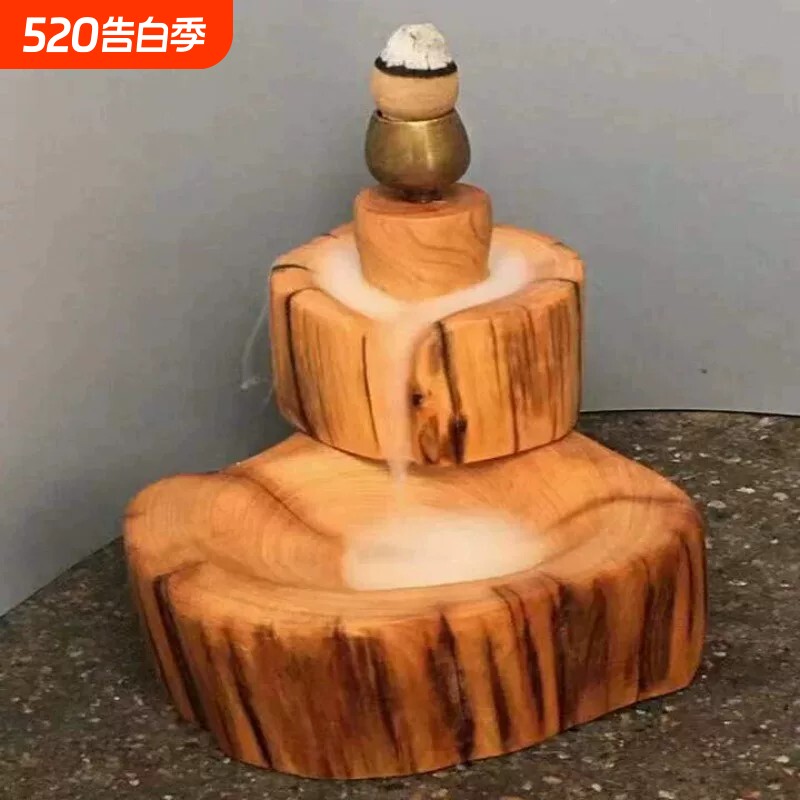 太行崖柏倒流香底座摆件实木雕刻石磨底座除异味净化空气安神助眠