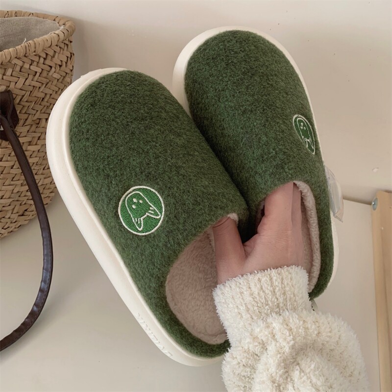 细细条 冬季男女防滑保暖毛绒月子鞋简约卡通小狗情侣家居棉拖鞋