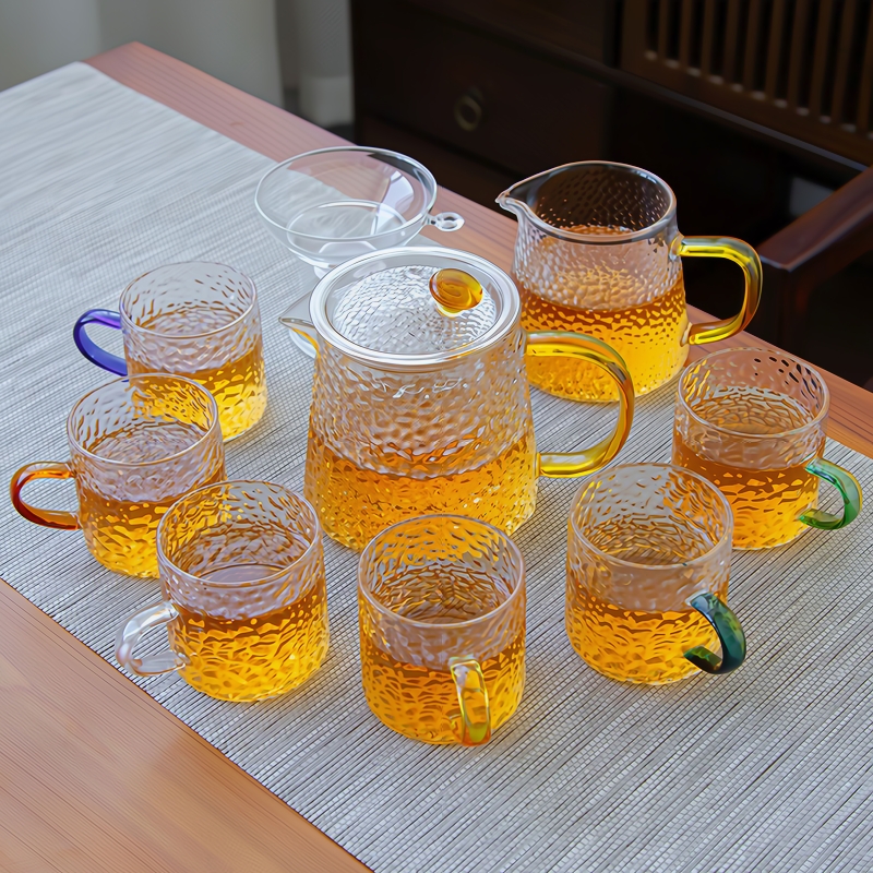 耐热玻璃茶具套装锤纹茶杯家用煮茶花茶壶过滤泡茶壶现代创意防烫