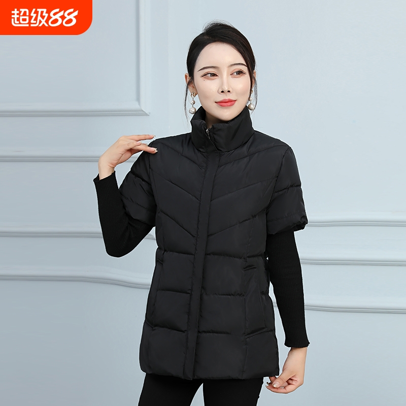 冬季羽绒棉马甲女短袖坎肩半袖马夹护肩背心胖mm大码棉衣棉服妈妈