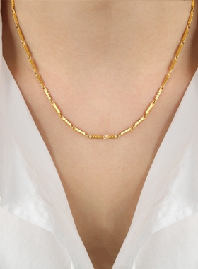 金店同款越南沙金实心细款女士六角柱竹节项链金链子配饰女友礼物