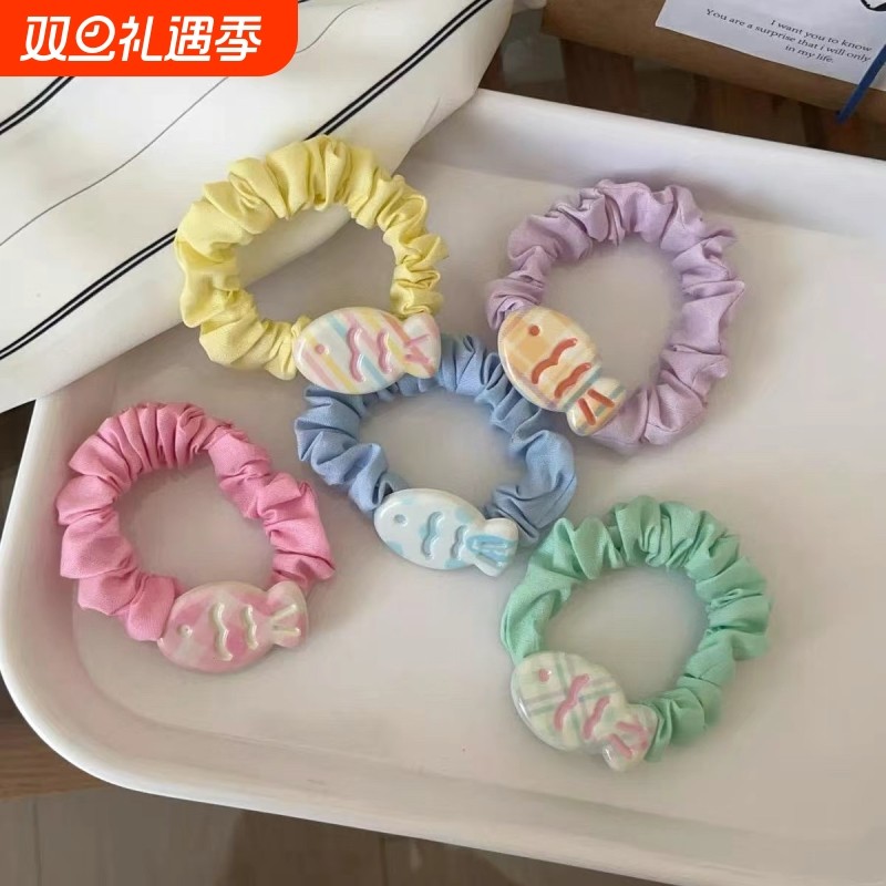 小肠少女条纹小鱼发绳可爱圈皮筋头绳奶油色马卡龙发圈发饰头饰品