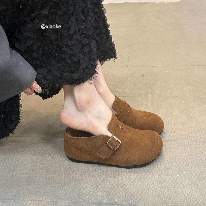 7CM内增高厚底鞋勃肯鞋女秋季外穿复古丑萌真皮一脚蹬包头半拖鞋