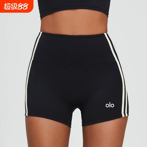 olo yoga瑜伽短裤黑白撞色女紧身跑步运动高腰提臀三分裤健身外穿