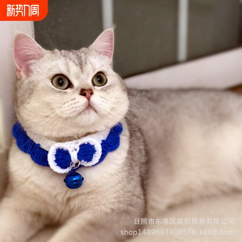 宠物饰品猫咪蝴蝶结项圈铃铛手工编织新款多色服饰领结