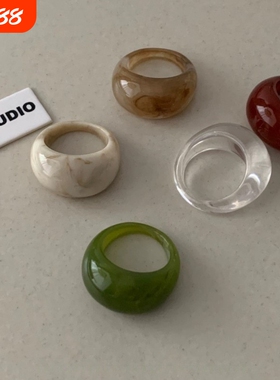 小众设计复古树脂圆弧宽面戒指女2025新款简约个性高级感指环配饰