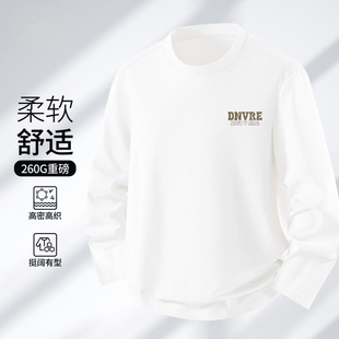 白色秋冬男款 男t恤打底衫 宽松情侣上衣潮 重磅索罗娜印花长袖 新款