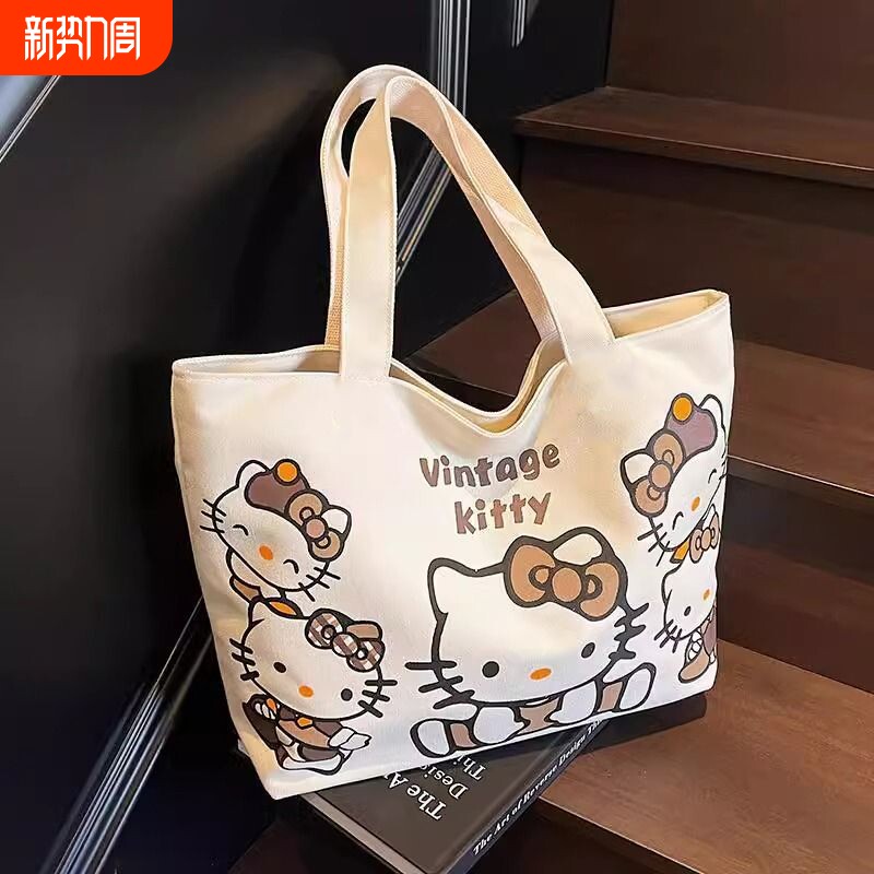 卡通KT帆布包包女大容量通勤托特包2025春夏可爱猫咪手提袋